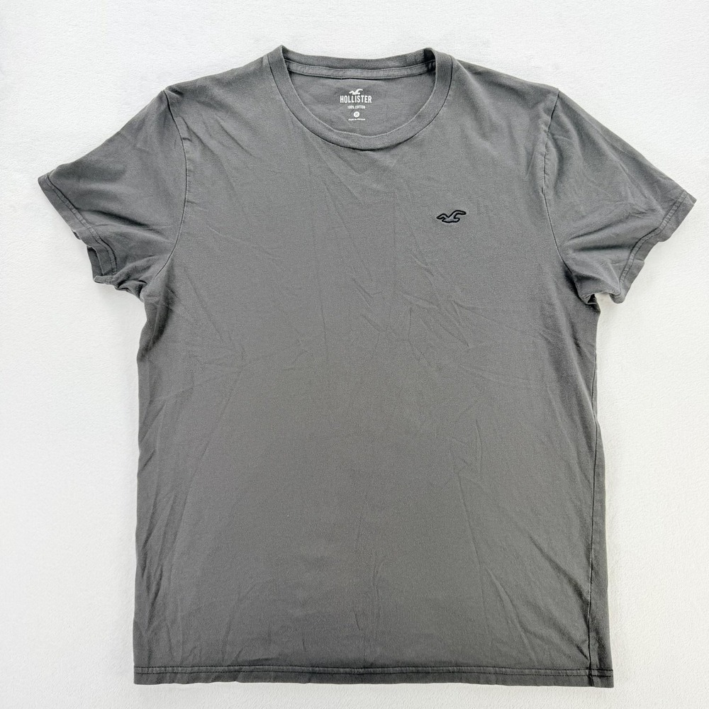 Hollister Shirt Mens Medium Solid Gray 100% Cotton Logo Tagless Crewneck Tee